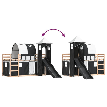 Letto a Castello con Scivolo e Tende Bianco e Nero 80x200 cm - homemem39