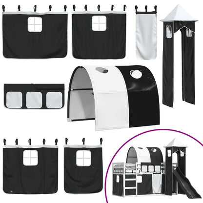 Letto a Castello con Scivolo e Tende Bianco e Nero 80x200 cm - homemem39