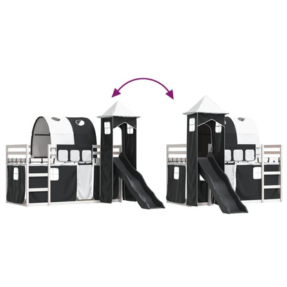 Letto a Castello con Scivolo e Tende Bianco e Nero 80x200 cm - homemem39
