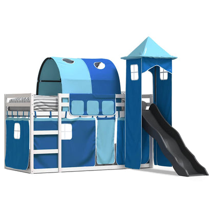 Letto a Castello con Scivolo e Tende Blu 90x190 cm | homemem39