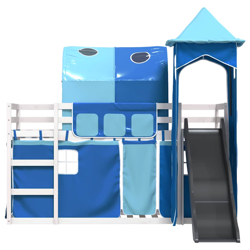 Letto a Castello con Scivolo e Tende Blu 90x190 cm | homemem39