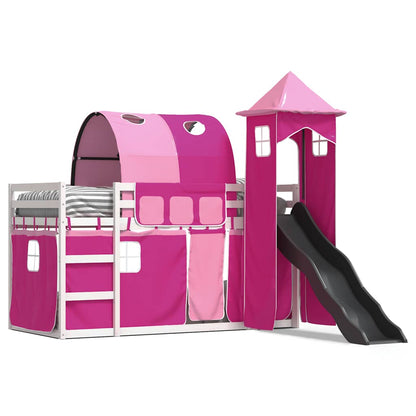 Letto a Castello con Scivolo e Tende Rosa 90x190 cm | homemem39