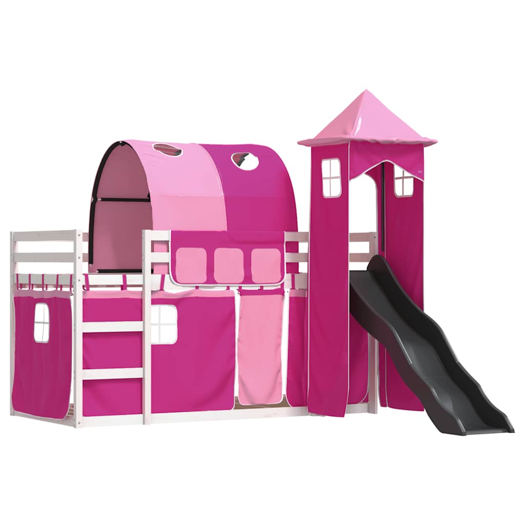 Letto a Castello con Scivolo e Tende Rosa 90x190 cm | homemem39