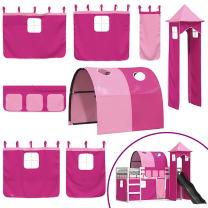 Letto a Castello con Scivolo e Tende Rosa 90x190 cm | homemem39
