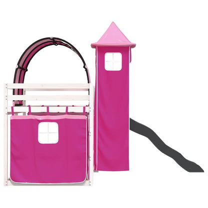 Letto a Castello con Scivolo e Tende Rosa 90x190 cm | homemem39