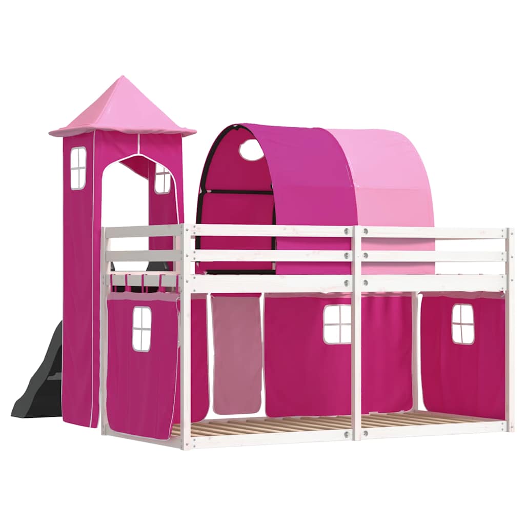 Letto a Castello con Scivolo e Tende Rosa 90x190 cm | homemem39