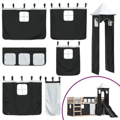 Letto a Castello con Scivolo e Tende Bianco e Nero 90x200 cm - homemem39