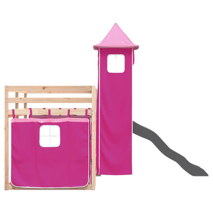 Letto a Castello con Scivolo e Tende Rosa 90x200 cm - homemem39