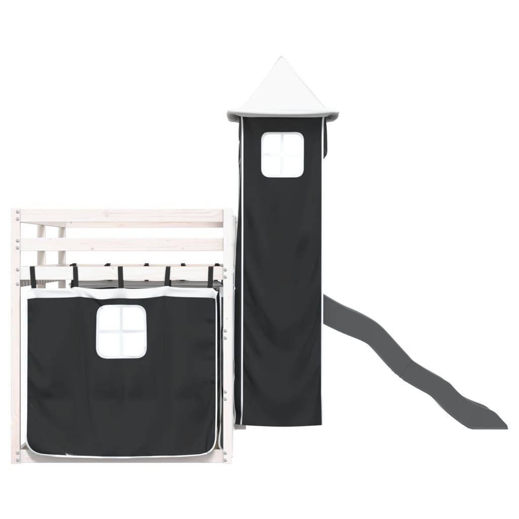 Letto a Castello con Scivolo e Tende Bianco e Nero 90x200 cm - homemem39