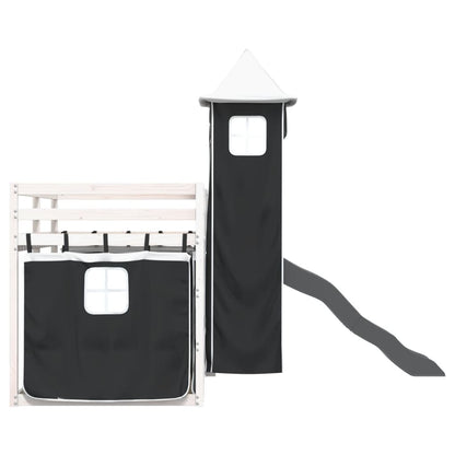 Letto a Castello con Scivolo e Tende Bianco e Nero 90x200 cm - homemem39