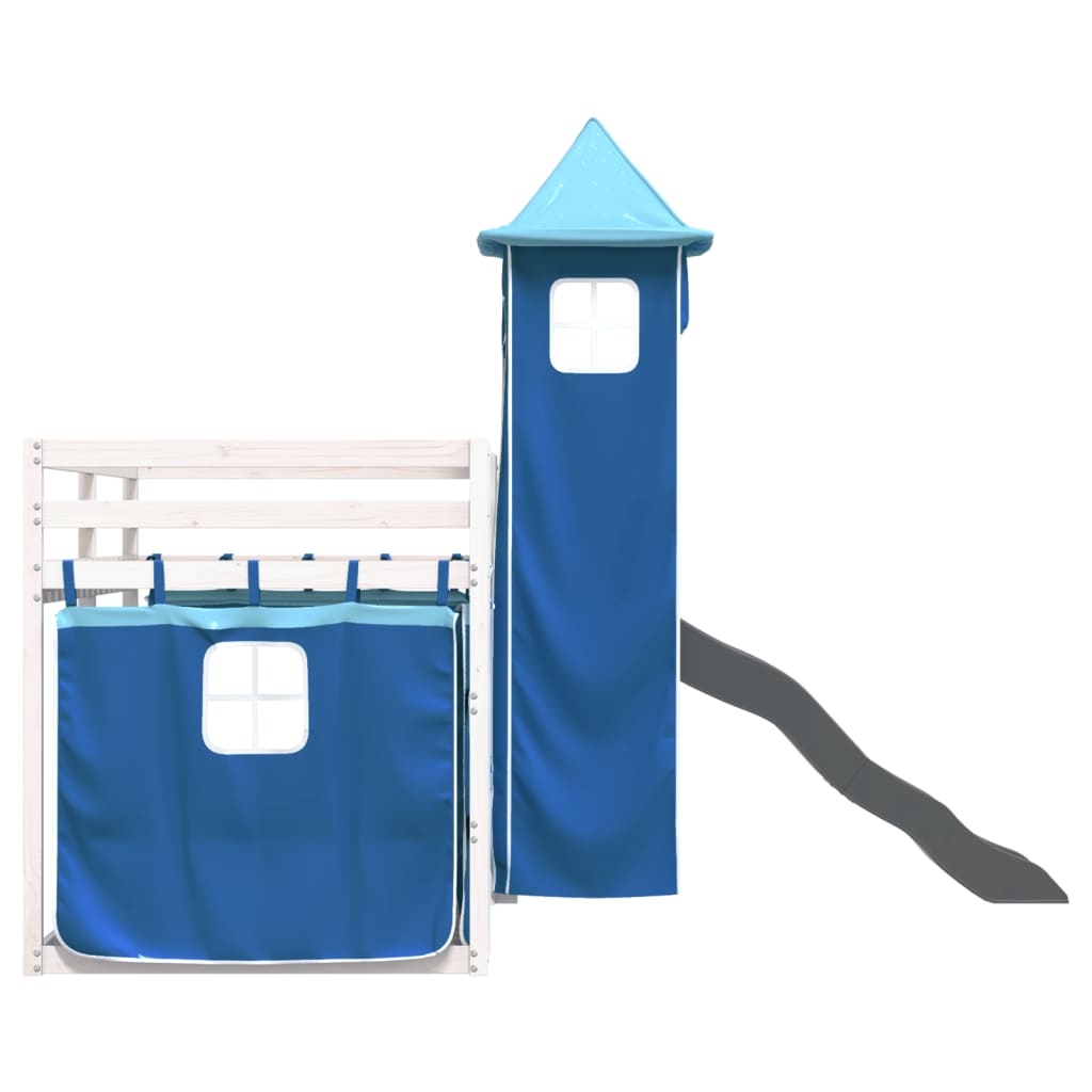 Letto a Castello con Scivolo e Tende Blu 90x200 cm