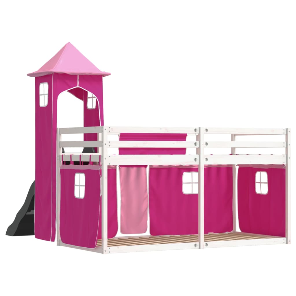 Letto a Castello con Scivolo e Tende Rosa 90x200 cm - homemem39