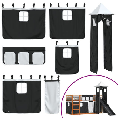 Letto a Castello con Scivolo e Tende Bianco e Nero 90x200 cm - homemem39