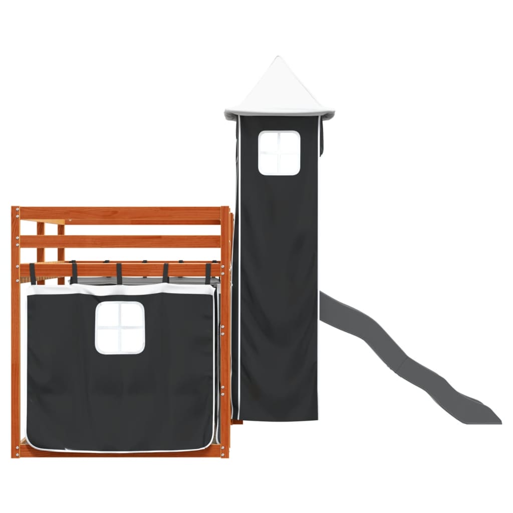 Letto a Castello con Scivolo e Tende Bianco e Nero 90x200 cm - homemem39