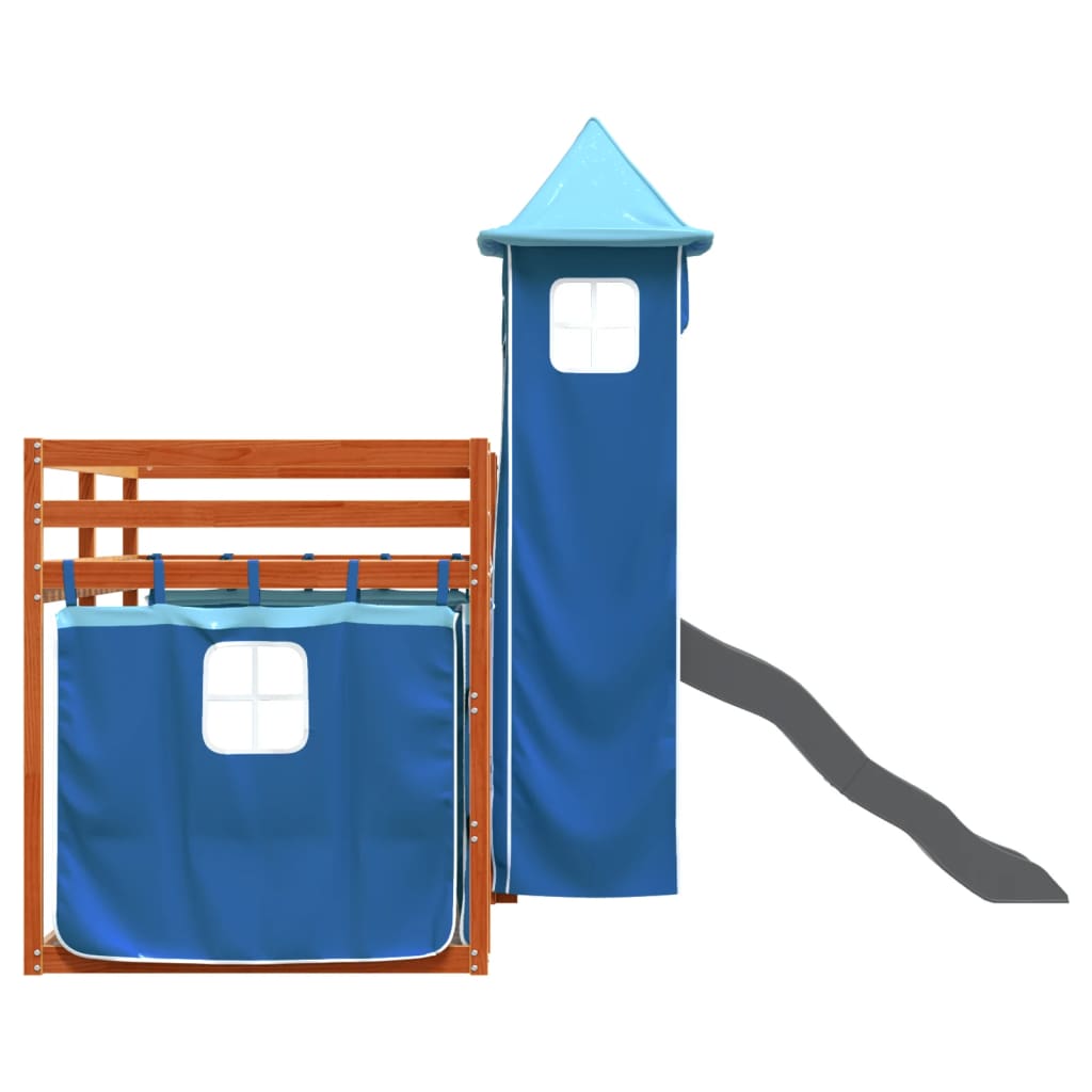 Letto a Castello con Scivolo e Tende Blu 90x200 cm - homemem39