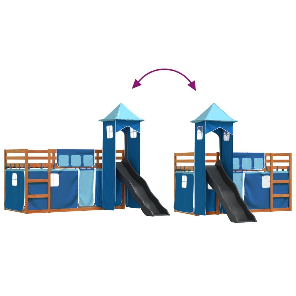 Letto a Castello con Scivolo e Tende Blu 90x200 cm - homemem39