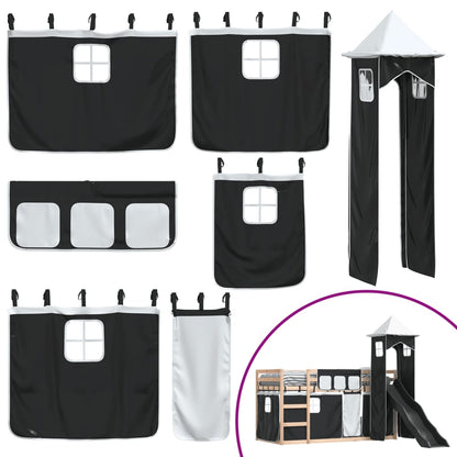 Letto a Castello con Scivolo e Tende Bianco e Nero 80x200 cm - homemem39