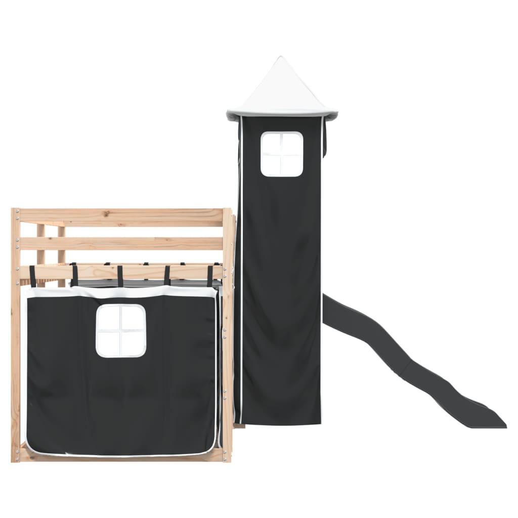 Letto a Castello con Scivolo e Tende Bianco e Nero 80x200 cm - homemem39