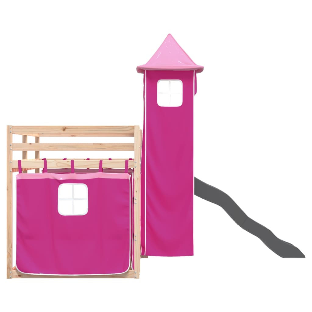 Letto a Castello con Scivolo e Tende Rosa 80x200 cm - homemem39