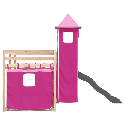Letto a Castello con Scivolo e Tende Rosa 80x200 cm - homemem39
