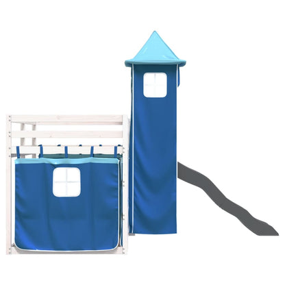 Letto a Castello con Scivolo e Tende Blu 80x200 cm - homemem39