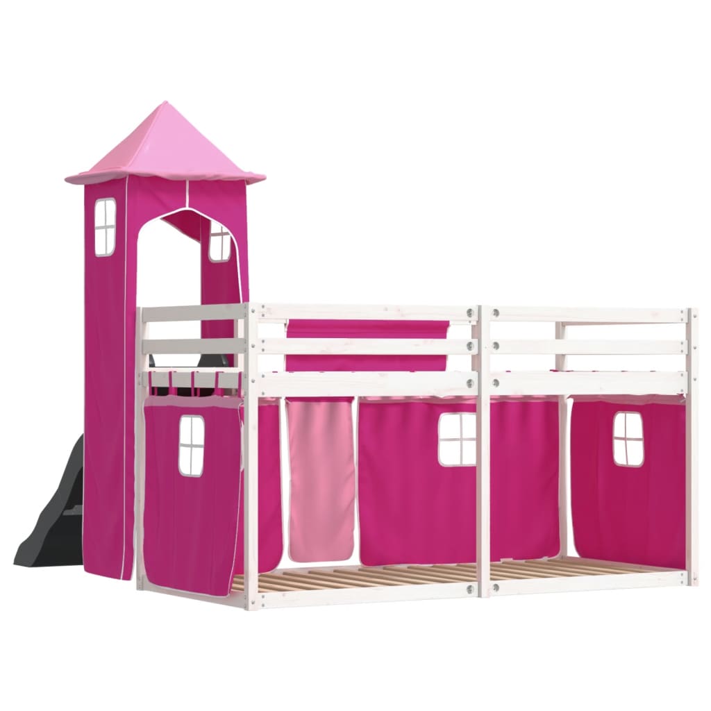 Letto a Castello con Scivolo e Tende Rosa 80x200 cm - homemem39
