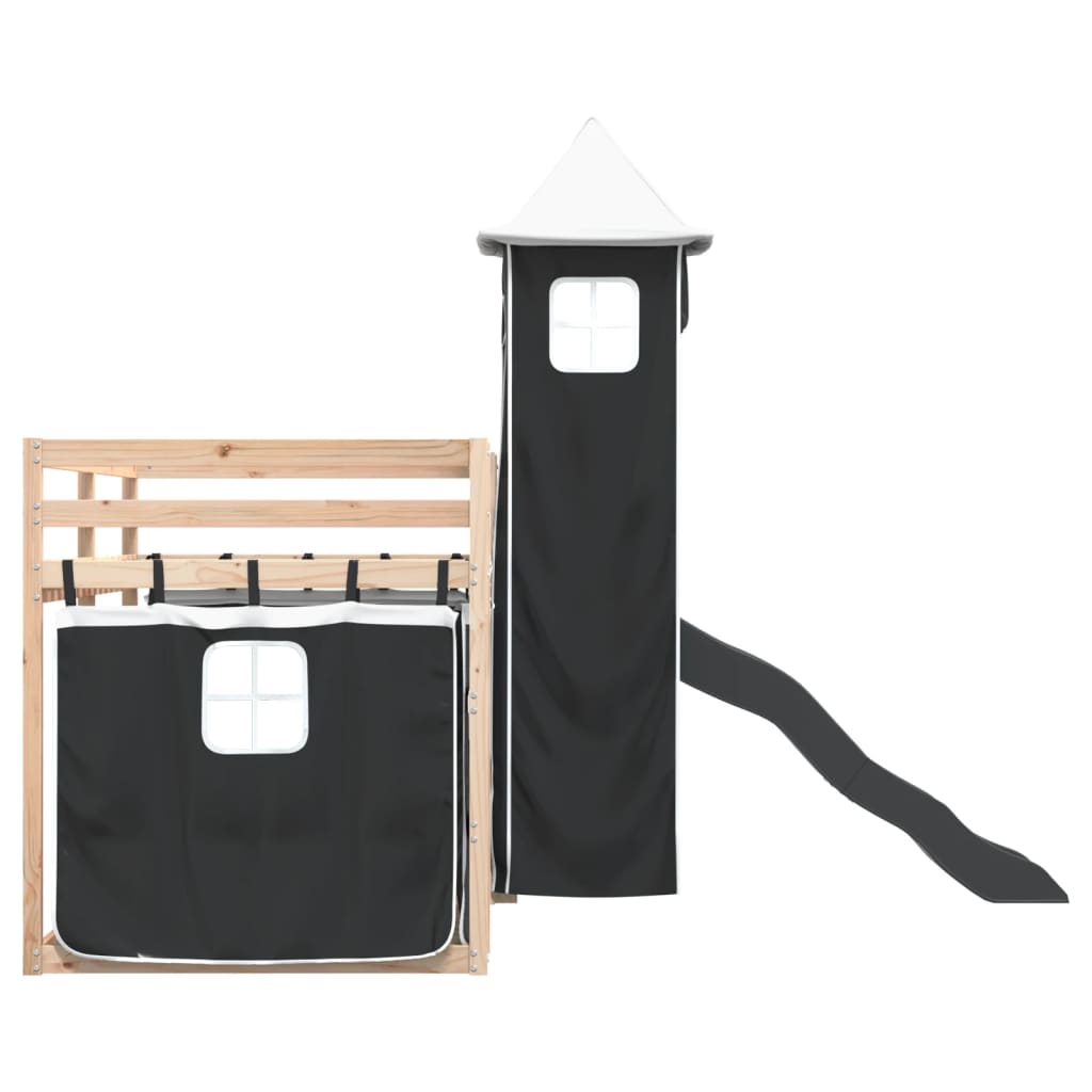 Letto a Castello con Scivolo e Tende Bianco e Nero 80x200 cm - homemem39