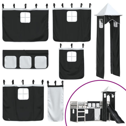 Letto a Castello con Scivolo e Tende Bianco e Nero 80x200 cm - homemem39