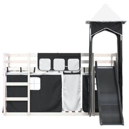 Letto a Castello con Scivolo e Tende Bianco e Nero 80x200 cm - homemem39