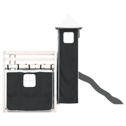 Letto a Castello con Scivolo e Tende Bianco e Nero 80x200 cm - homemem39