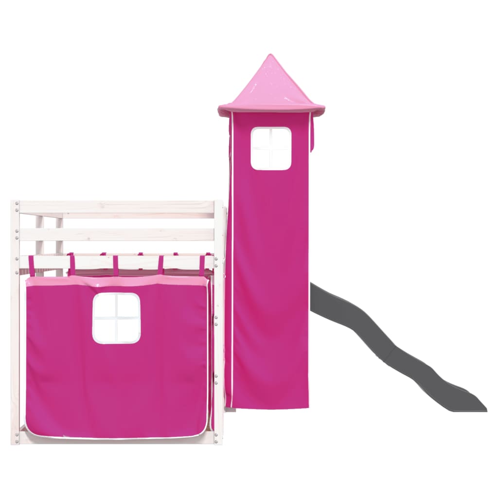 Letto a Castello con Scivolo e Tende Rosa 90x190 cm - homemem39