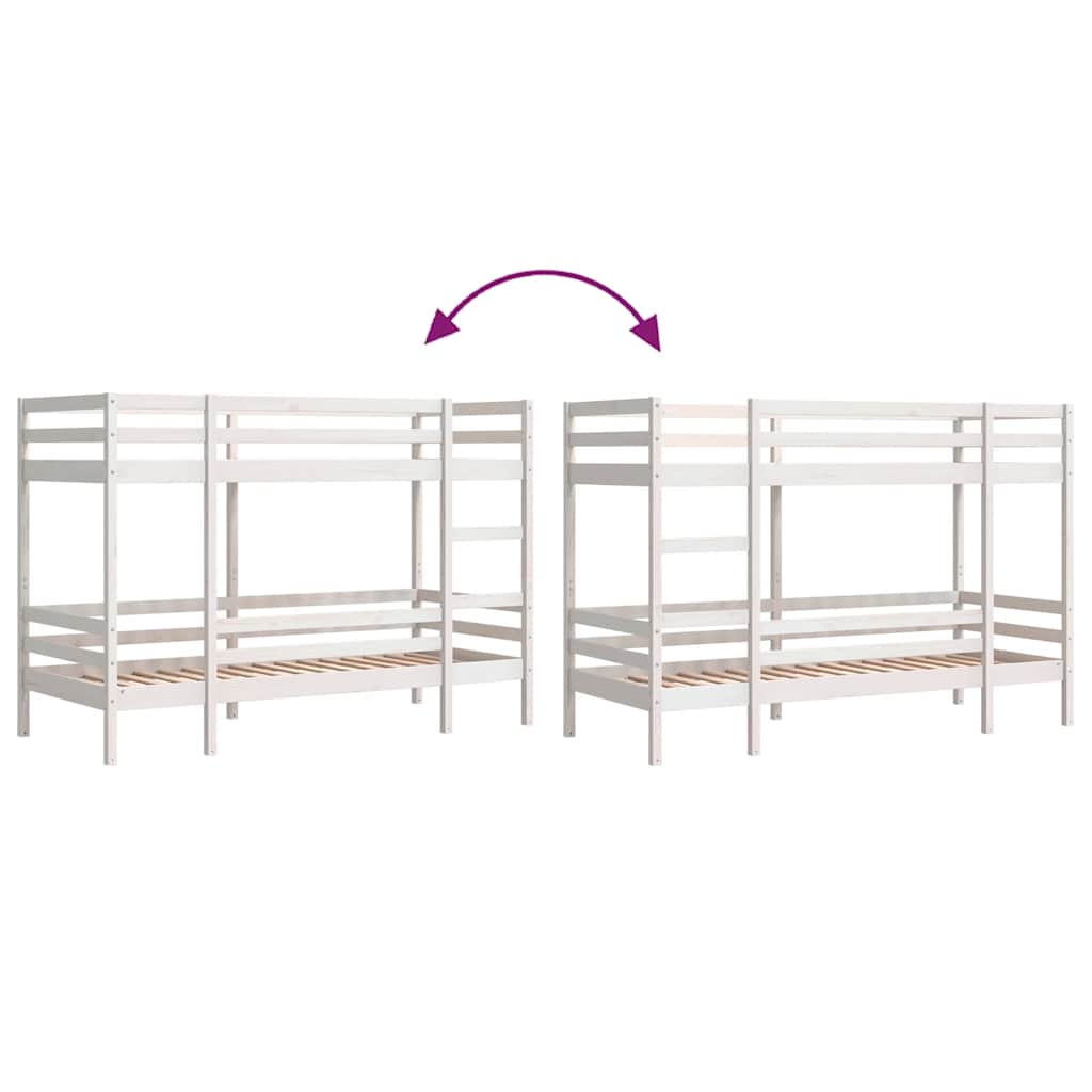 Letto a Castello senza Materasso Bianco 90x190cm Massello Pino | homemem39