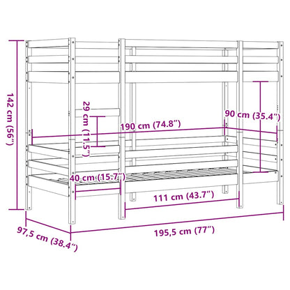 Letto a Castello Marrone Cera 90x190 cm in Legno di Pino | homemem39