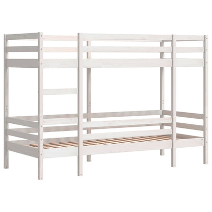 Letto a Castello Bianco 75x190 cm in Legno Massello di Pino - homemem39