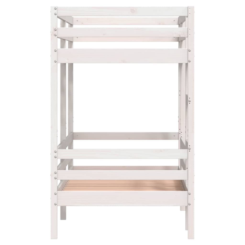 Letto a Castello Bianco 75x190 cm in Legno Massello di Pino