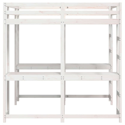 Letto Soppalco Scrivania e Scala Bianco 160x200cm Massello Pino - homemem39