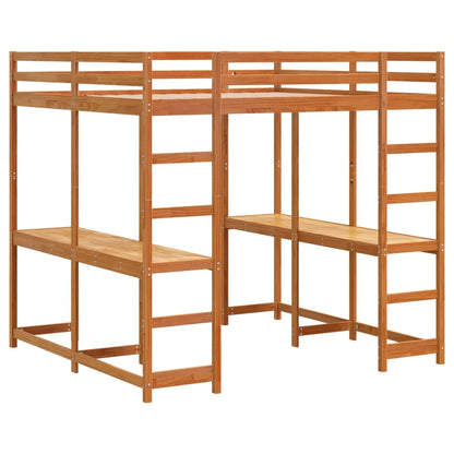 Letto Soppalco Scrivania e Scala Marrone Cera 160x200cm Pino - homemem39