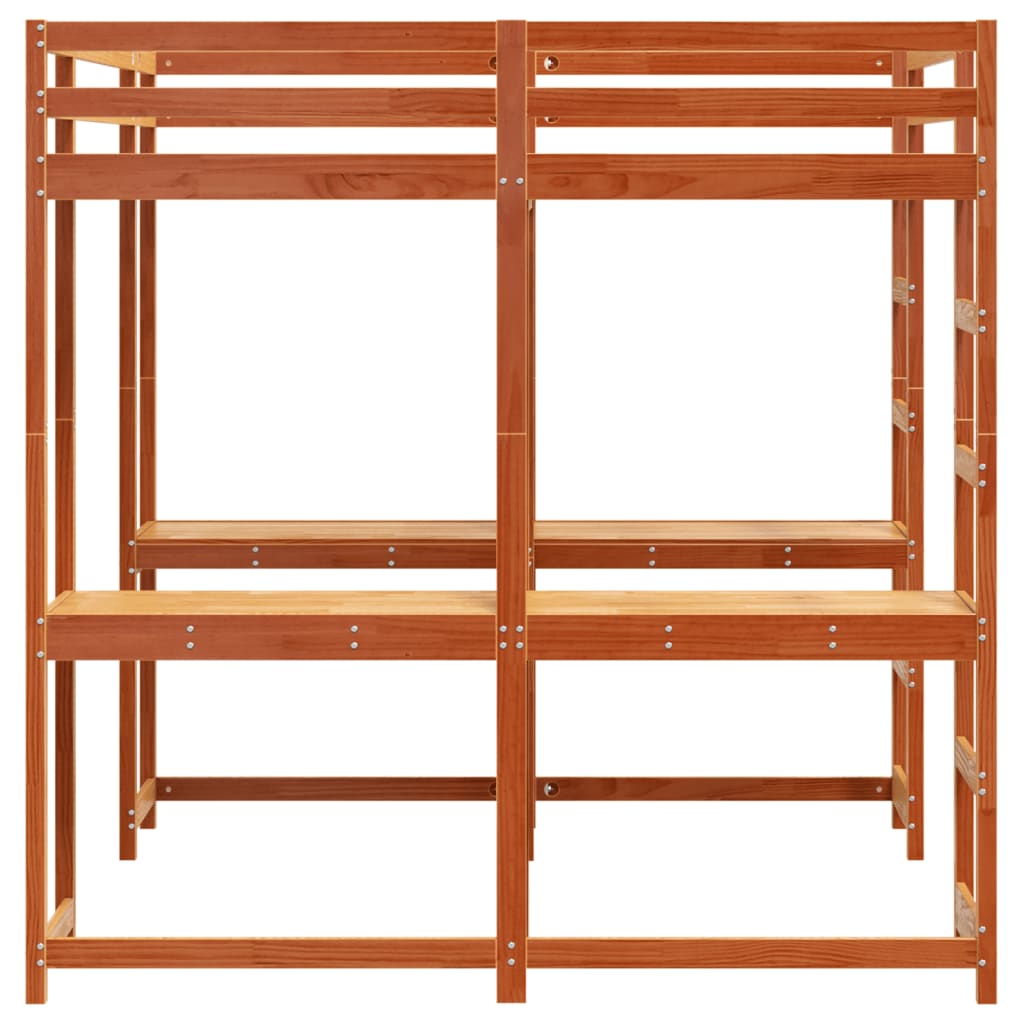 Letto Soppalco Scrivania e Scala Marrone Cera 160x200cm Pino - homemem39