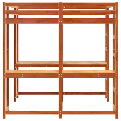 Letto Soppalco Scrivania e Scala Marrone Cera 160x200cm Pino - homemem39