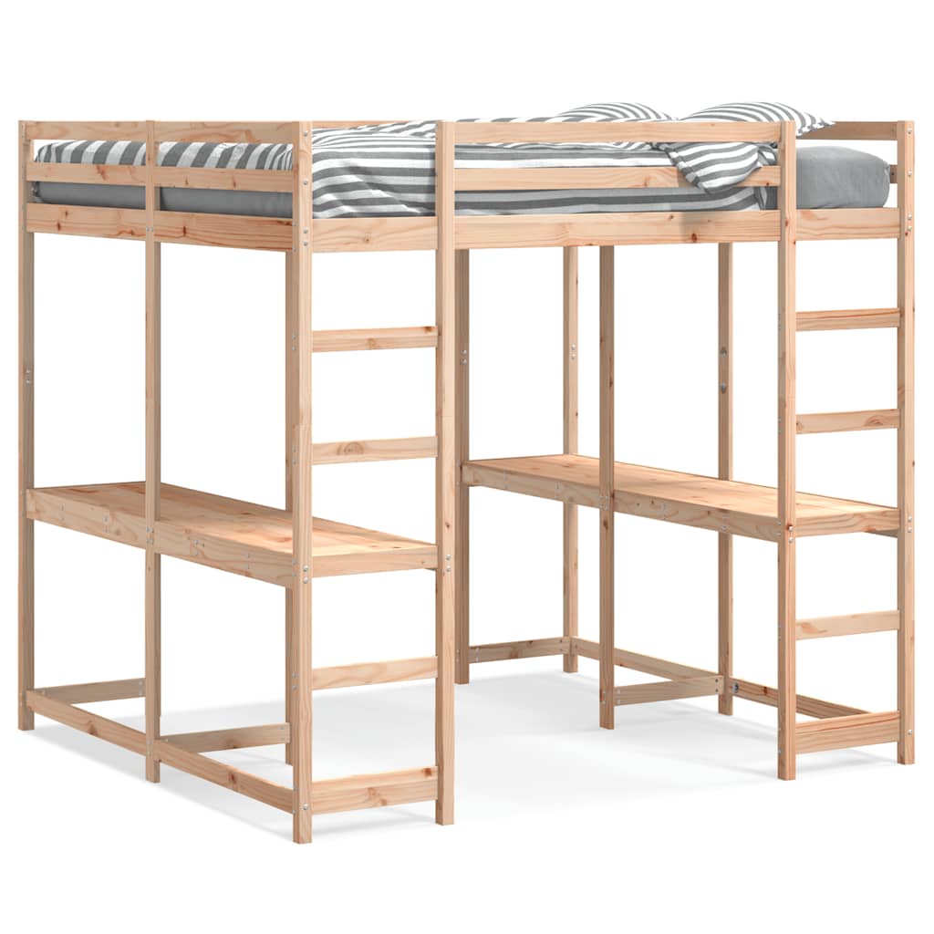 Letto Soppalco con Scrivania e Scala 140x200 cm Massello Pino | homemem39