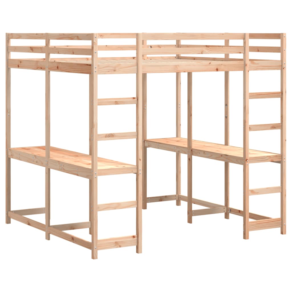 Letto Soppalco con Scrivania e Scala 140x200 cm Massello Pino | homemem39