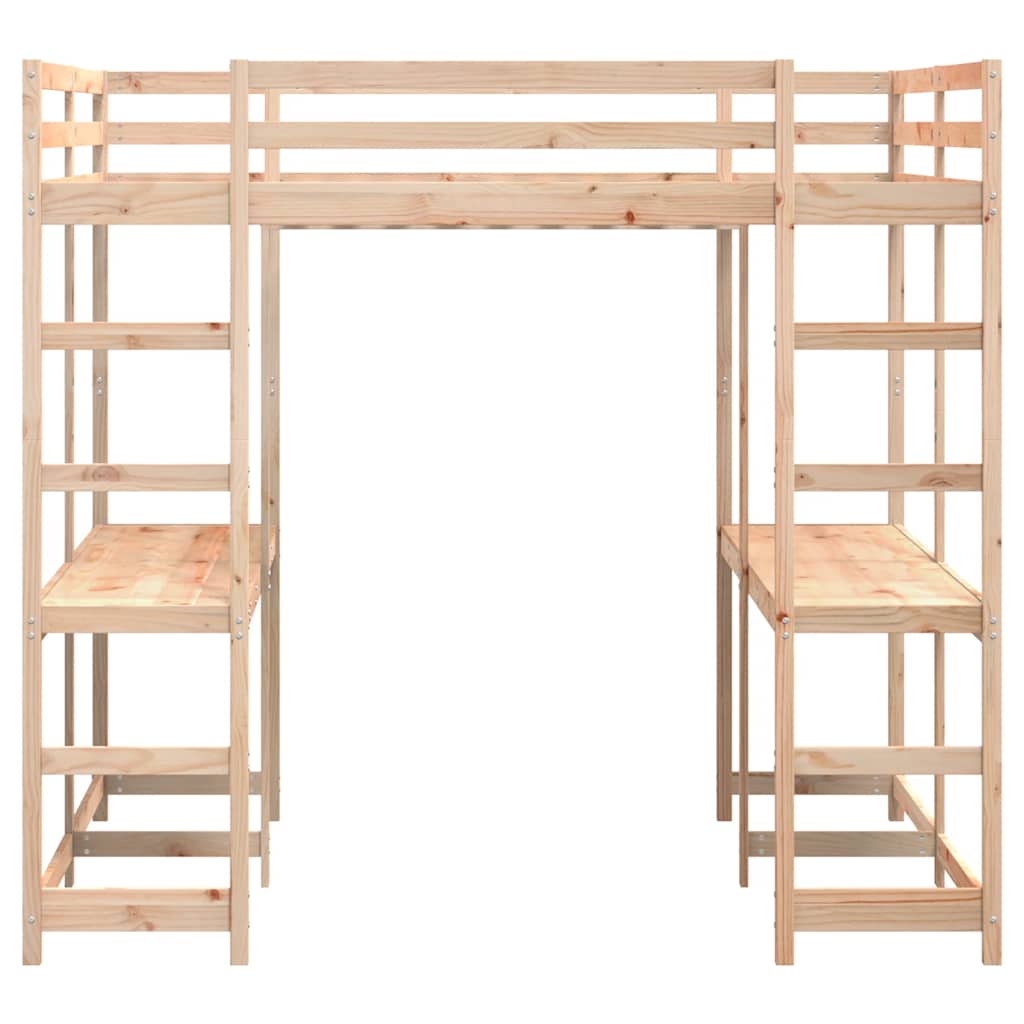 Letto Soppalco con Scrivania e Scala 140x200 cm Massello Pino | homemem39