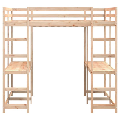 Letto Soppalco con Scrivania e Scala 140x200 cm Massello Pino | homemem39
