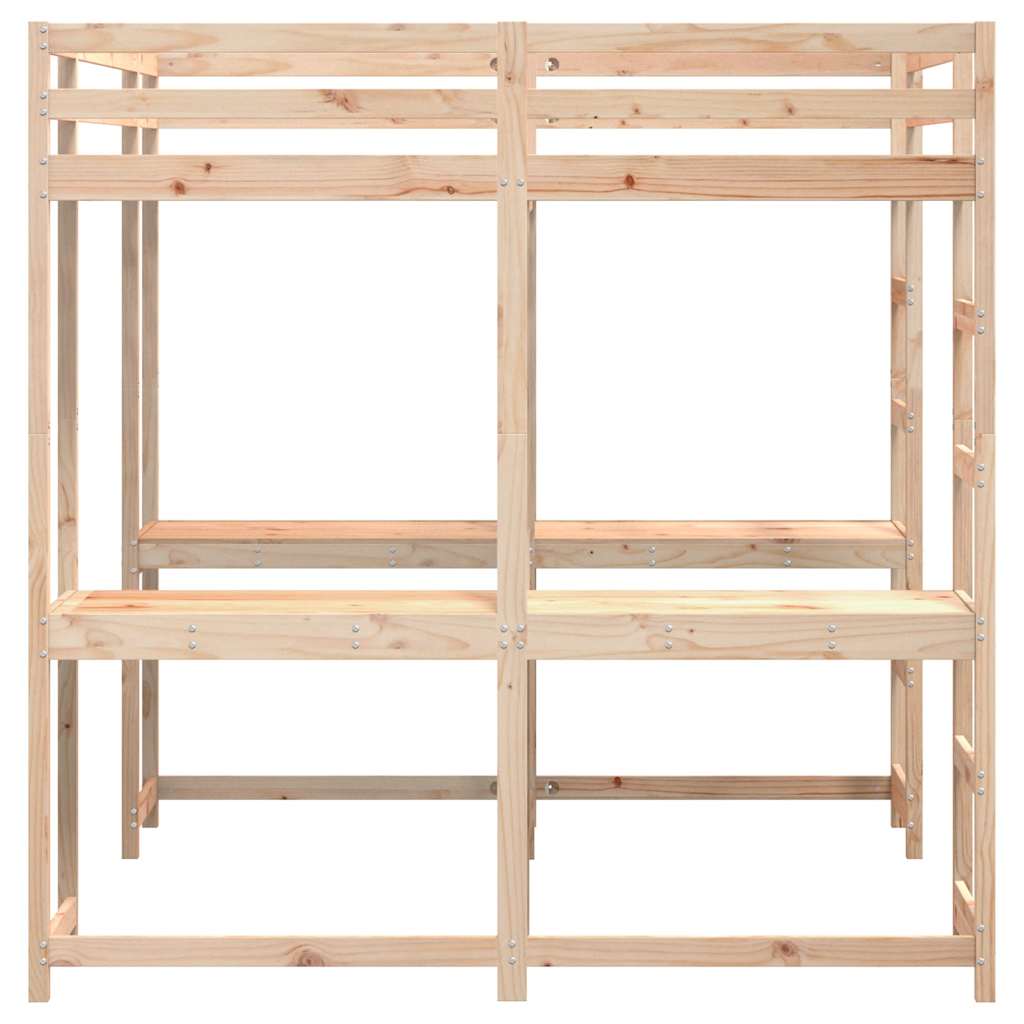 Letto Soppalco con Scrivania e Scala 140x200 cm Massello Pino | homemem39