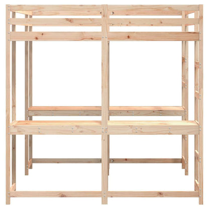 Letto Soppalco con Scrivania e Scala 140x200 cm Massello Pino | homemem39