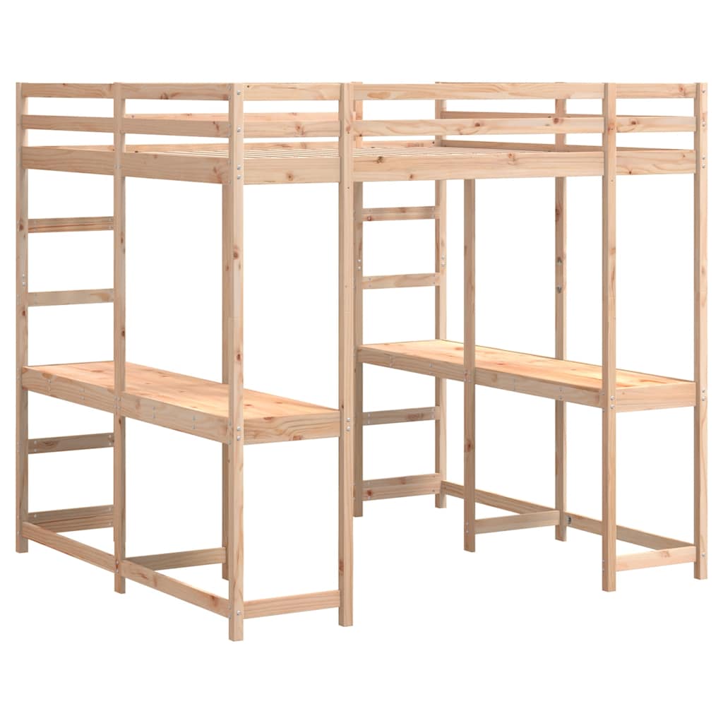 Letto Soppalco con Scrivania e Scala 140x200 cm Massello Pino | homemem39