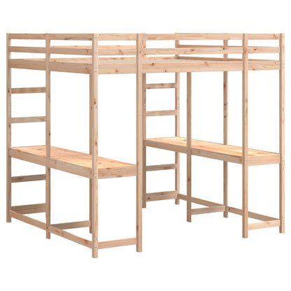 Letto Soppalco con Scrivania e Scala 140x200 cm Massello Pino | homemem39