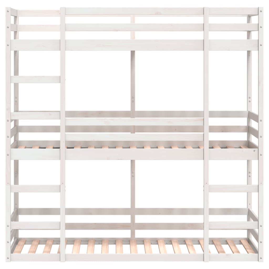 Letto a Castello Triplo Bianco 80x200 cm Legno Massello di Pino - homemem39