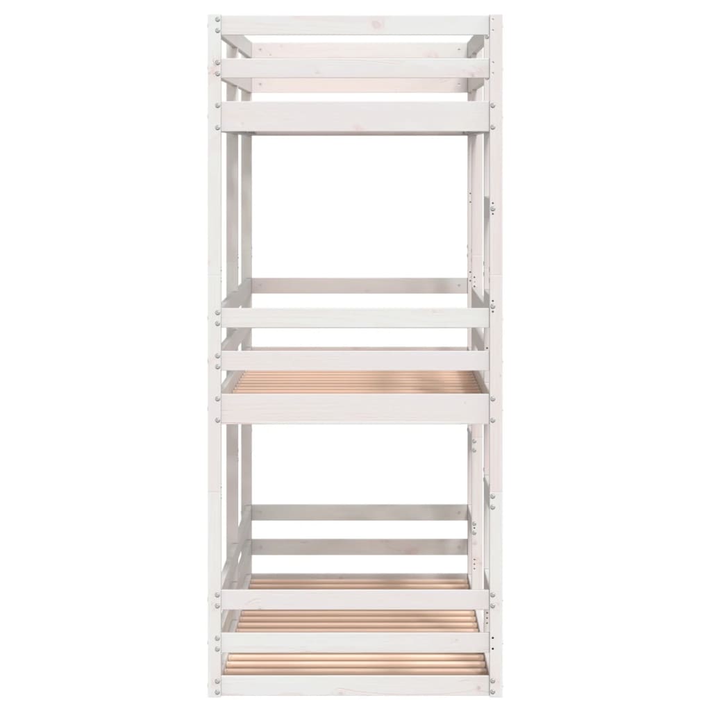 Letto a Castello Triplo Bianco 80x200 cm Legno Massello di Pino - homemem39