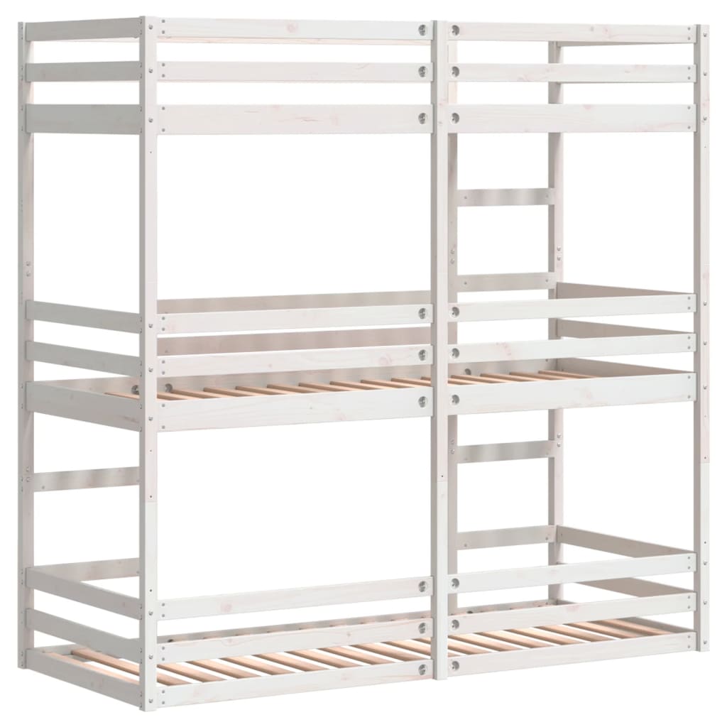 Letto a Castello Triplo Bianco 80x200 cm Legno Massello di Pino - homemem39